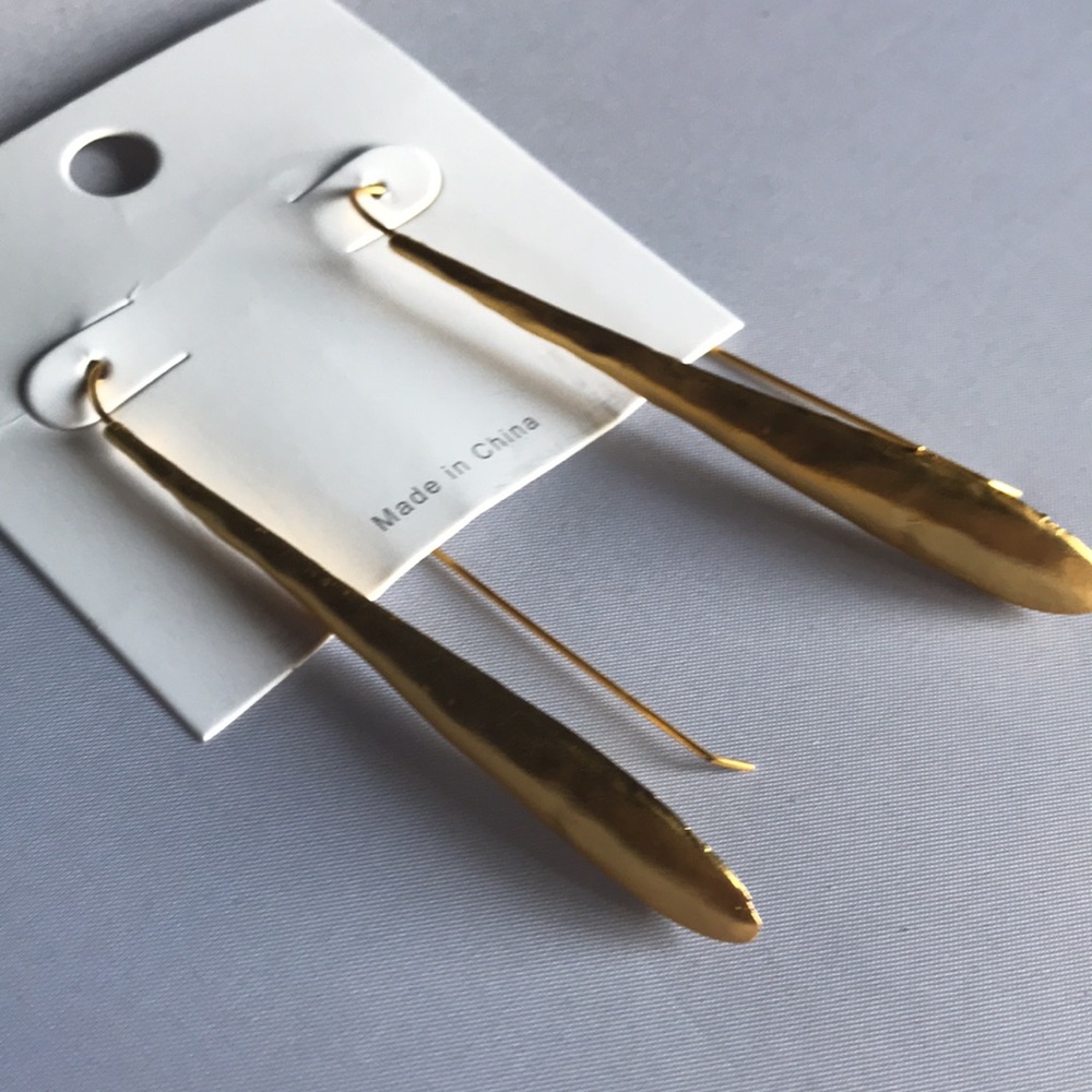 New! Modern Gold Hammered Threader Earrings - Picture 6 of 8